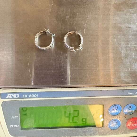 VTG Sterling Silver 925 Scroll Design Hoop Earrings Size 0.75" Diameter - Picture 11 of 11